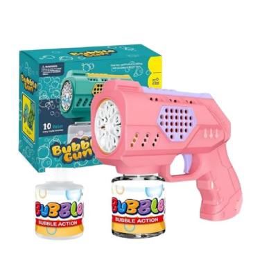 Imagem de Pistola de Bolhas de Sabão Automática Bubble Gun com 10 Saídas e Frasco de Solução Brinquedo Divertido e Colorido para Crianças (ROSA)