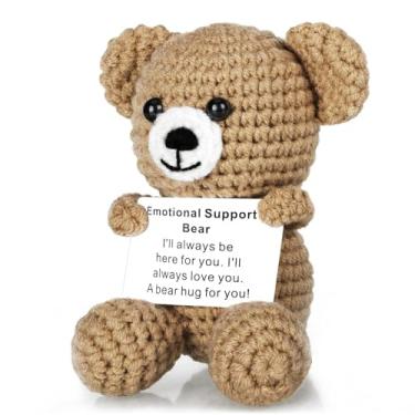Imagem de Handmade Crochet Animals Emotional Support Bear with Love Affirmation Card, Heartfelt Long Distance Relationship Gift for Boyfriend, Girlfriend, Wife, Husband, Anxiety Relief Bear Hugs for Couples