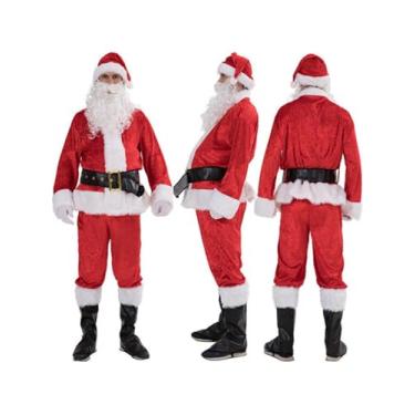 Imagem de Elyincii Conjunto de terno de Papai Noel para adultos, 6 peças, fantasia extravagante (01 branco, G)