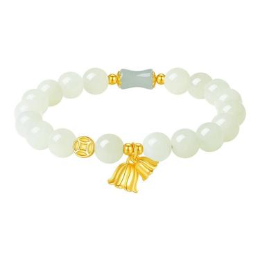 Imagem de Pulseira de jade de nefrite natural para mulheres com miçangas de 8 mm