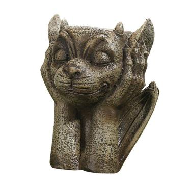 Imagem de Escultura de demônio em resina de gárgula gótica em vaso de flores 400g 20cm