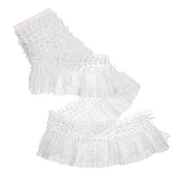 Imagem de letsinstyle Acabamento de renda plissado de organza de 3 metros, fita de acabamento de babados com borda de renda, fitas de tecido de tule vintage para costurar, bolsa de vestir, decoração de fantasia