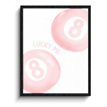 Imagem de Arte de parede com 8 bolas Lucky Me, impressões de arte rosa modernas, decoração de parede extática para bar de sala de jogos, pronto para pendurar 20 x 25 cm emoldurado