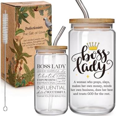 Imagem de Copo de lata exclusivo Boss Lady de 473 ml com tampas e canudos, presentes de Natal para mulheres, amigas, colegas de trabalho, colegas, chefe de agradecimento feminino, ideia de presente de