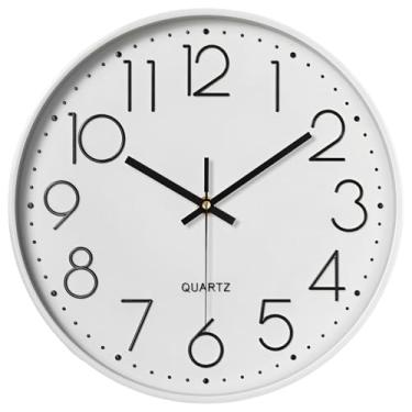 Imagem de Relógio de parede branco 12 com movimento de quartzo silencioso, design redondo sem tique-taque, ideal para casa, escritório, fácil instalação