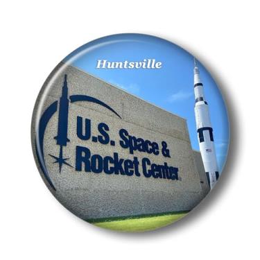 Imagem de Alabama Huntsville EUA Espaço e Foguete Ímã de Geladeira Adesivo Vidro Cristal 3D Ímãs de Geladeira Viagem Cidade Huntsville Colecionável Lembrança Presentes Decoração de Geladeira