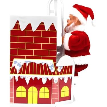 Imagem de Papai Noel Escalador Musical com Casa e Chaminé – Decoração Natalina Animada