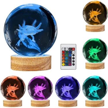 Imagem de Lâmpada noturna LED Axolotl com 16 opções de cores, design de árvore gravado a laser 3D, alimentado por USB, base de madeira com controle remoto para decoração de casa