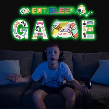 Imagem de Glow in The Dark Gamer Wall Decals, Game Controller Joystick Wall Stickers, EAT Sleep Game Player Room Decor, Kids Teens Boys Girls Bedroom Playroom Living Room Internet Bar Decoration