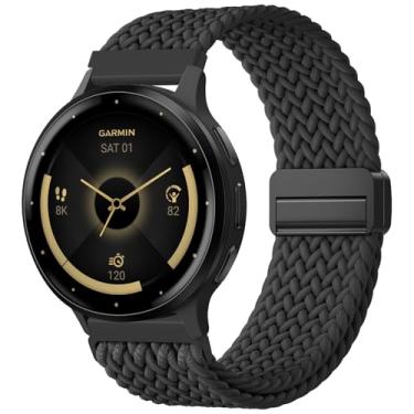 Imagem de IMIVIO Pulseiras magnéticas de nylon trançado de 22 mm compatíveis com Garmin Venu 3/Venu 2, pulseira de substituição elástica ajustável de liberação rápida para Vivoactive 4 de 45 mm/Forerunner 255
