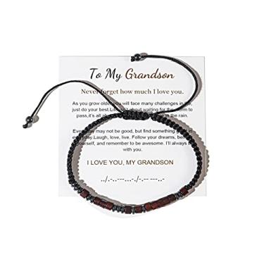 Imagem de To My Son Grandson/Son Hematita Madeira Madeira Wooded Bead Morse Code Pulseira Ajustável Corda Trançada Pulseira para Homens Menino Homens Menina Filha Presente de Formatura Artesanal Joias Inspiradoras, Metal, Liga metálica.