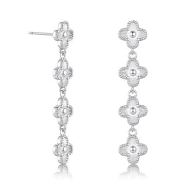 Imagem de Brincos femininos com pingente de flor de trevo | Brincos de gota floral para presente de noiva de 3,8 cm, Latão, Sem pedra preciosa