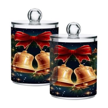 Imagem de Wassud Conjunto de 2 suportes de plástico transparente para sinos de Natal (2) – Vasilha de armazenamento de banheiro para cotonetes, bolas, fio dental e almofadas – Organize com frascos de boticário