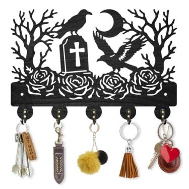Imagem de MAYJOYDIY Porta-chaves de madeira de corvos para parede com 5 ganchos de liga metálica para entrada, cozinha, escritório, quarto, presente