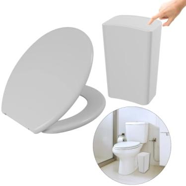 Imagem de Assento Vaso Sanitário Tampa Oval Soft Branco + Lixeira Branca 8L Com Tampa Click
