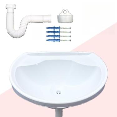 Imagem de Pia de Banheiro com Sifão e Ralo Lavatório Completo Antimanchas em Plástico Cuba para Banheiro com Kit de Instalação (4L BRANCO + SIF)