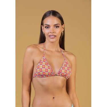 Imagem de Top Biquíni Cortininha Estampado - Cor De Cacau, GG, Geométrico pink p