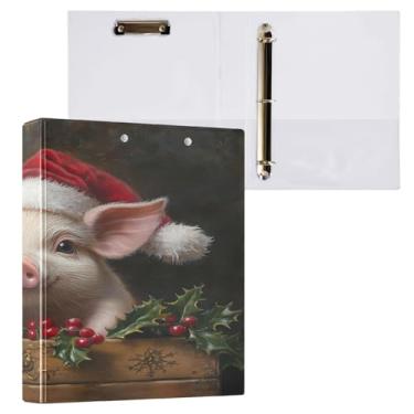 Imagem de CEBUGI Fichário redondo com 3 anéis de leitão de Natal de 3 cm, comporta 200 folhas, pastas com 3 bolsos de PVC transparentes para escritório, 31,5 x 27 x 6 cm, 1 pacote