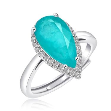 Imagem de Vivaday Anel minimalista simulado Paraíba | Anéis ajustáveis em forma de pêra de cristal micro pavê | Joias femininas personalizadas | Ideal para moda moderna YA6203, Medium, Metal, Zircônia cúbica