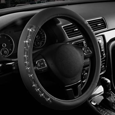 Imagem de Road Comforts Capa de volante, capa de volante de couro brilhante com glitter, ajuste universal para volantes de 36,8 a 39,4 cm para mulheres e meninas, protetor de roda de carro antiderrapante para