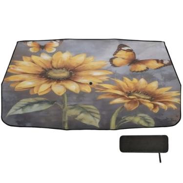 Imagem de Burbuja Guarda-sol de para-brisa de carro, guarda-chuva retrô de girassol borboleta dobrável para para-brisa automotivo bloqueia raios UV e calor solar, adequado para caminhonete Sedan SUV na maioria