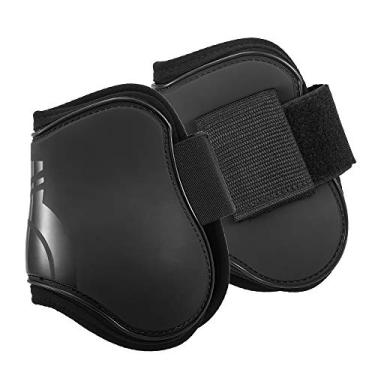Imagem de 2 PCS Botes para Perna Traseira de Cavalo Protetor Equina Tendão e Canela Brace Joelho Neoprene com Forro Macio Suporte Externo PU Aberto na Frente Cinta Fechamento Proteção em Exercícios Treinamentos
