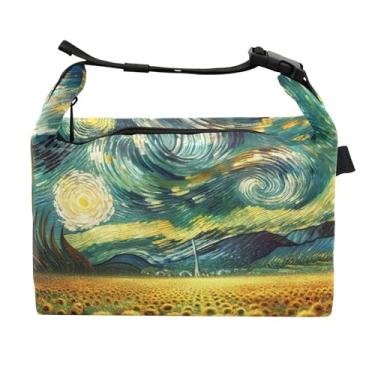 Imagem de TSENQUE Girassóis Starry Night Lancheira para Mulheres Lancheira Macia Lancheira para Trabalho, Linda Bolsa Térmica Floral para Trabalho