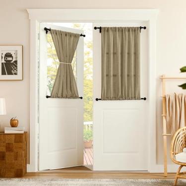 Imagem de Tollpiz Cortinas curtas de linho, cortinas semitransparentes, divisória de quarto, filtro de luz, drapeado, bolso duplo, boho, cortina de janela para armário, 137 x 137 cm de comprimento, acinzentado