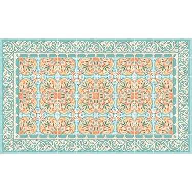 Imagem de IRI-GIRI Tapete de vinil para cozinha decorativo linóleo PVC piso de azulejo, colorido, durável, antiderrapante, lavável à mão e protege pisos 99,8 cm x 59,9 cm, jardim italiano 250