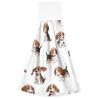 Imagem de Conjunto de 2 toalhas de mão brancas penduradas com cães beagle fofos para cozinha absorvente macio conjunto de 2, toalhas para cozinha banheiro 18,2 x 14 polegadas