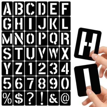 Imagem de 42 peças de estênceis de letra/número/símbolo do alfabeto de 7,5 cm – Modelos de plástico reutilizáveis para madeira, parede, decoração de artesanato e mais (preto)