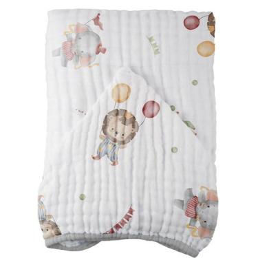 Imagem de Toalhão Soft Mais Com 3 Camadas de Fraldas Estampada Com Capuz De Cent