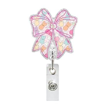 Imagem de Carretel de crachá de Páscoa com clipe jacaré, porta-crachás engraçados, desenhos de bobina de coelhinho fofo, formato de laço, suporte de crachá de páscoa para estudantes de medicina de enfermagem