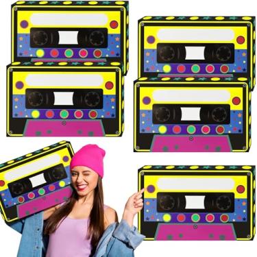 Imagem de MCCVBFHH 5 caixas de lembrancinhas de festa dos anos 80 e 90 – caixas grandes retrô para música hip hop neon dos anos 1980 e 1990 artigos para festa de aniversário (40 x 24 cm)