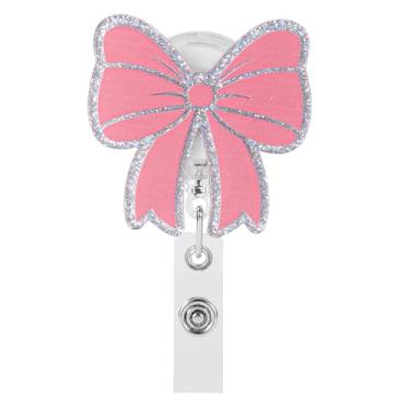 Imagem de Carretel de crachá de laço rosa retrátil, lindo suporte de crachá com clipe jacaré, carretel de crachá de identificação engraçado para enfermeira RN LPN CNA assistente médico, trabalhador, escritório