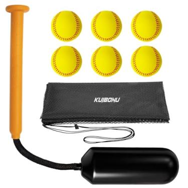 Imagem de KuiBonu Taco de corda - Treinador de taco de corda de beisebol e softball, equipamento de treinamento de beisebol - Inclui treinador de swing com 6 bolas de beisebol de espuma