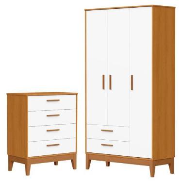 Imagem de Jogo de Quarto Infantil Flip Guarda Roupa 3 Portas e Cômoda 4 Gavetas 