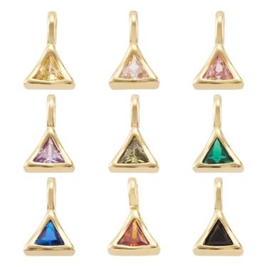 Imagem de Spritewelry Pingentes de pedra do mês de nascimento com pingentes de zircônia cúbica dourada, geométrico, redondo, triângulo, strass, pingentes para pulseiras, joias, artesanato DIY, Small, Zircônia