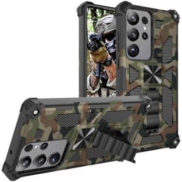 Imagem de Fofvccv Capa camuflada para Samsung Galaxy S24 Ultra, camuflagem de grau militar, à prova de choque, com suporte integrado para Galaxy S24 Ultra MC verde exército