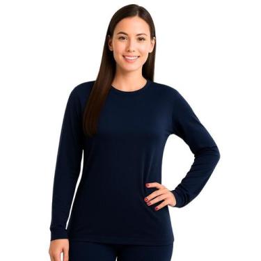 Imagem de Camiseta Malha Fria Segunda Pele blusa de Frio Manga longa Azul Marinh
