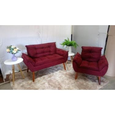 Imagem de Kit 01 Poltrona Opala + 01 Namoradeira Opala suede Bordô -CASA DA POLT