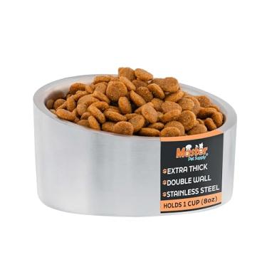 Imagem de Master Pet Supply Tigela inclinada de aço inoxidável para ração para cães e gatos – 227 g resistente – aço inoxidável, isolamento de parede dupla, tigela elevada antiderrapante para buldogues