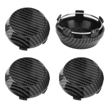 Imagem de TOPINCN Tampas Centrais da Roda, 4 Calotas Estilo Fibra de Carbono de 60 Mm, ABS Com Anel de Aço Inoxidável, Acabamento Brilhante UV Multicamadas, para Automóveis Universais