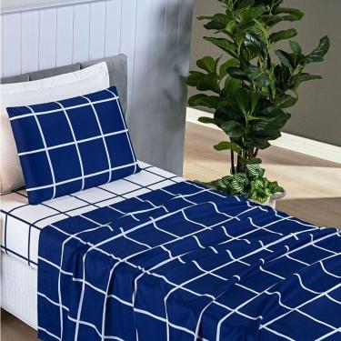 Imagem de Jogo De Lençol Solteiro Micropercal 200 Fios Austin 3 Peças - Marinho