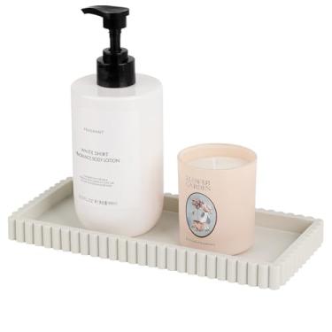 Imagem de Bandeja de banheiro de silicone pequena organizadora retangular para pia suporte de esponja para bancada de cozinha, decoração para sabonete, perfume, vela, bege