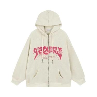 Imagem de Moletom Feminino Y2K Retro Com Bordado De Letras, Manga Longa, Zíper, 