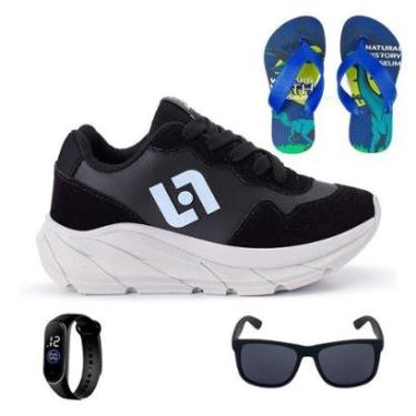 Imagem de Tênis Infantil Masculino Jogger Casual Camurça + Chinelo + Oculos + Relogio-Masculino
