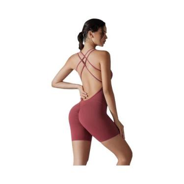 Imagem de Macacão Feminino Sexy Sem Costas Para Yoga, Fitness E Academia, Com Ef