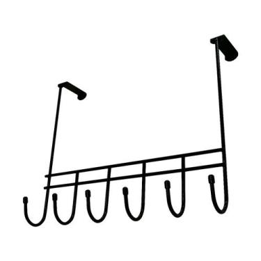 Imagem de Cabideiro 6 Ganchos Para Porta Sem Furo Metais Massuia, Preto