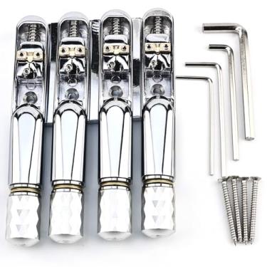 Imagem de OVSAL Ponte de baixo sem cabeça de 4 cordas 19 mm ajustável com selas de latão placa de liga de zinco, ajuste estável, fácil instalação, serve para 4 cordas peças de reposição de baixo sem cabeça